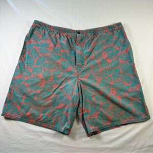 VTG LL Bean Mens Cotton Casual Shorts Elastic Waist Teal Coral Tropical 80s 90s